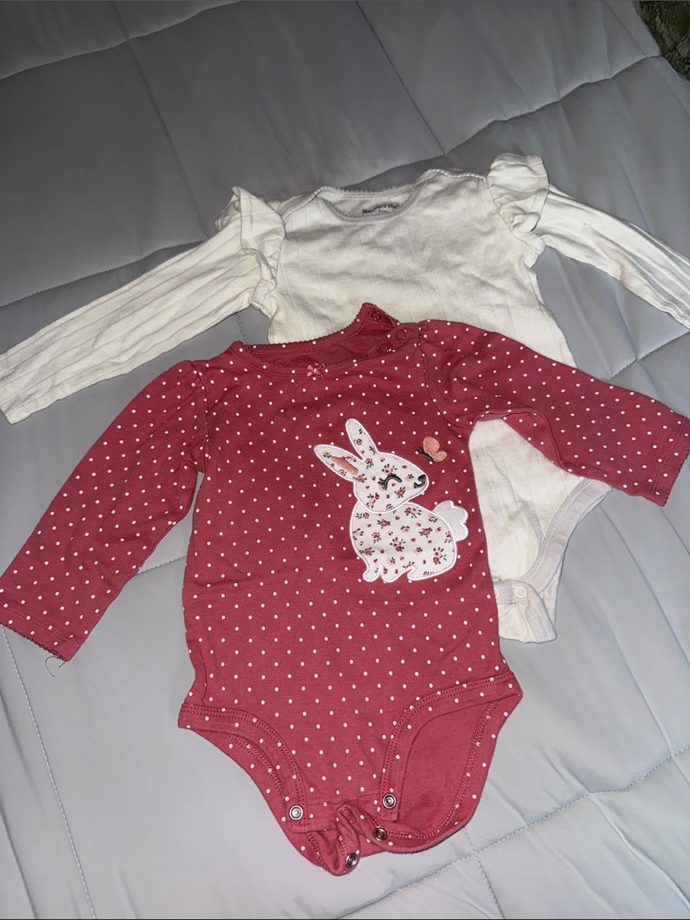 Carter's White Long-Sleeve and Red Polka Dot Bunny One-Pieces